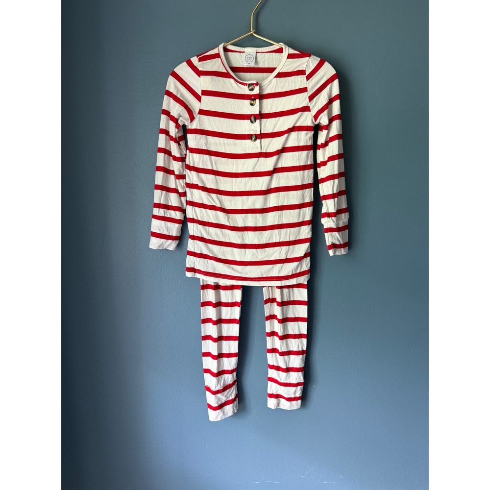 Lou Lou and Company Kids Red White Striped Henley Pajama Set Size 4/5